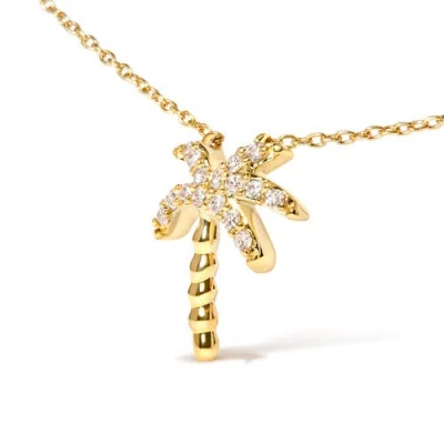 Haus Of Brilliance 10k Yellow Gold 1/10 Cttw Round Diamond Palm Tree Inch Pendant Necklace In Yellow