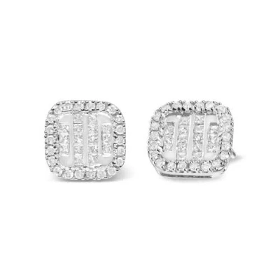 Haus Of Brilliance 10k White Gold Invisible Set 1/2 Cttw Diamond Composite And Halo Stud Earrings In Metallic