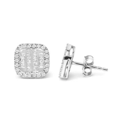 Haus Of Brilliance 10k White Gold Invisible Set 1/2 Cttw Diamond Composite And Halo Stud Earrings In Metallic