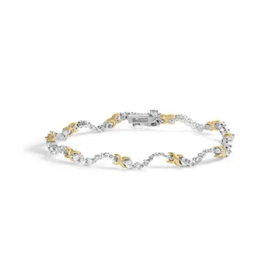 Haus Of Brilliance 10k Two-tone 2.00 Cttw Diamond "x" And Wave Link Bracelet In Multi