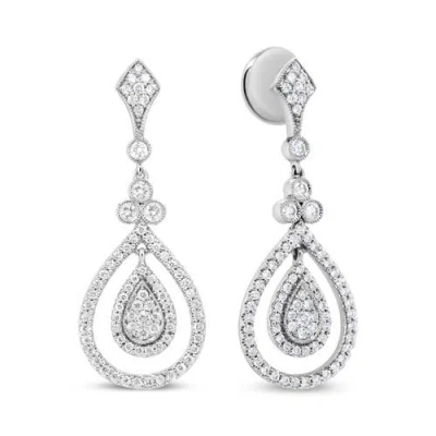 Haus Of Brilliance 18k White Gold 1 1/4 Cttw Round Diamond Openwork Teardrop-shaped Dangle Earrings In Metallic