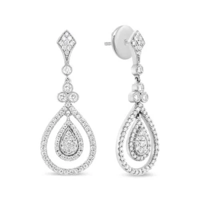 Haus Of Brilliance 18k White Gold 1 1/4 Cttw Round Diamond Openwork Teardrop-shaped Dangle Earrings In Metallic