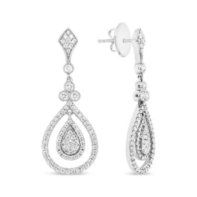 Haus Of Brilliance 18k White Gold 1 1/4 Cttw Round Diamond Openwork Teardrop-shaped Dangle Earrings In Metallic