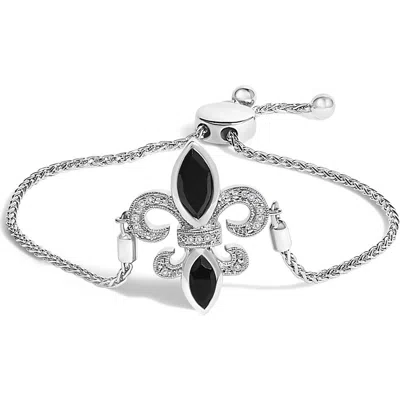 Haus Of Brilliance Sterling Silver Marquise Black Onyx And Diamond Accent Lariat Fleur De Lis Adjust In White