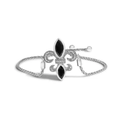 Haus Of Brilliance Sterling Silver Marquise Black Onyx And Diamond Accent Lariat Fleur De Lis Adjust In White