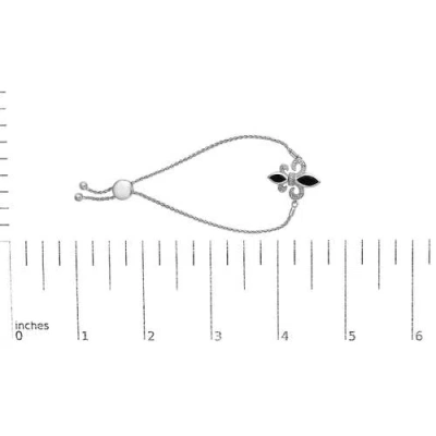 Haus Of Brilliance Sterling Silver Marquise Black Onyx And Diamond Accent Lariat Fleur De Lis Adjust In White