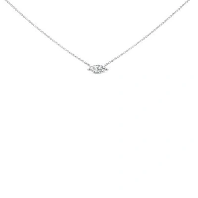 Haus Of Brilliance 14k White Gold 1/2 Cttw Marquise Lab-grown Diamond East West Solitaire 18" Pendan In Metallic