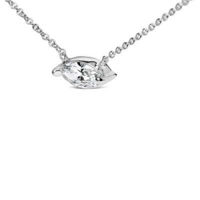 Haus Of Brilliance 14k White Gold 1/2 Cttw Marquise Lab-grown Diamond East West Solitaire 18" Pendan In Metallic