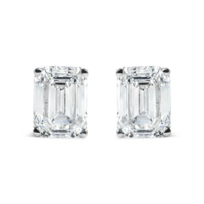 Haus Of Brilliance 14k White Gold 2.0 Ct Emerald Lab Grown Diamond Solitaire Stud Earrings In Metallic