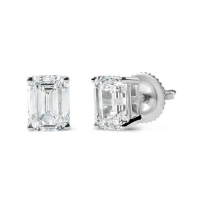 Haus Of Brilliance 14k White Gold 2.0 Ct Emerald Lab Grown Diamond Solitaire Stud Earrings In Metallic
