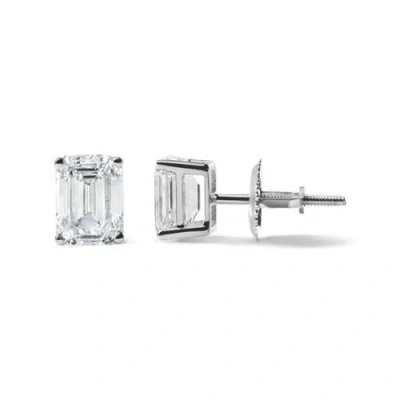 Haus Of Brilliance 14k White Gold 2.0 Ct Emerald Lab Grown Diamond Solitaire Stud Earrings In Metallic