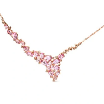 Haus Of Brilliance 18k Rose Gold 1/2 Cttw Brown Diamond & Multi-size Oval Pink Sapphire Cluster Cascade Statement Stati