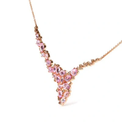 Haus Of Brilliance 18k Rose Gold 1/2 Cttw Brown Diamond & Multi-size Oval Pink Sapphire Cluster Cascade Statement Stati