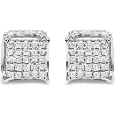 Haus Of Brilliance 10k White Gold 1/2 Cttw Princess Cut Diamond Square Shaped Multi Stone Stud Earrings In Metallic
