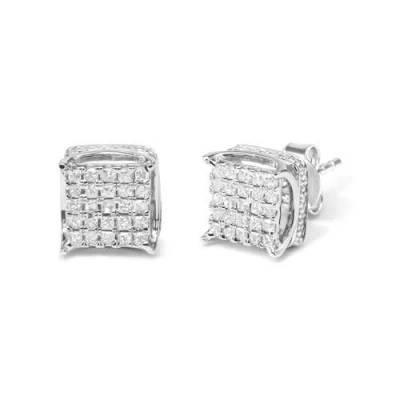 Haus Of Brilliance 10k White Gold 1/2 Cttw Princess Cut Diamond Square Shaped Multi Stone Stud Earrings In Metallic