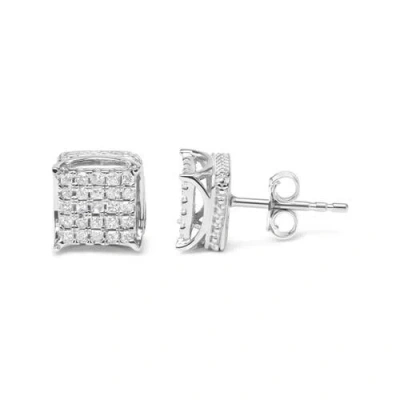 Haus Of Brilliance 10k White Gold 1/2 Cttw Princess Cut Diamond Square Shaped Multi Stone Stud Earrings In Metallic