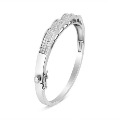 Haus Of Brilliance 14k White Gold 3 1/3 Cttw Invisible Set Princess-cut Diamond Wave Bangle Bracelet In Metallic