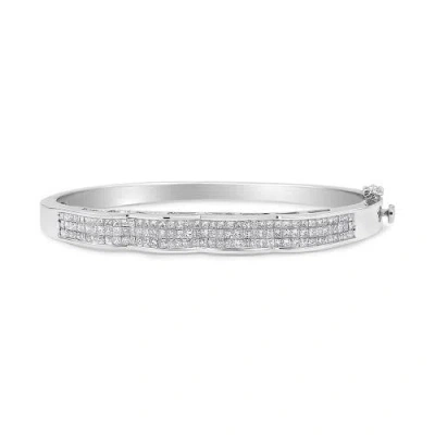 Haus Of Brilliance 14k White Gold 3 1/3 Cttw Invisible Set Princess-cut Diamond Wave Bangle Bracelet In Metallic