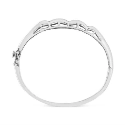 Haus Of Brilliance 14k White Gold 3 1/3 Cttw Invisible Set Princess-cut Diamond Wave Bangle Bracelet In Metallic
