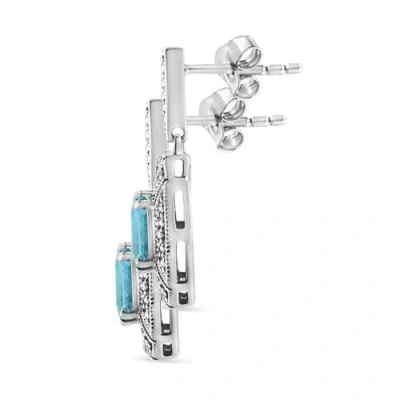 Haus Of Brilliance Silver 5mm Blue Topaz And Diamond Dangle Earrings In Metallic
