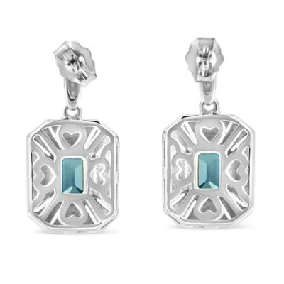 Haus Of Brilliance Silver 5mm Blue Topaz And Diamond Dangle Earrings In Metallic