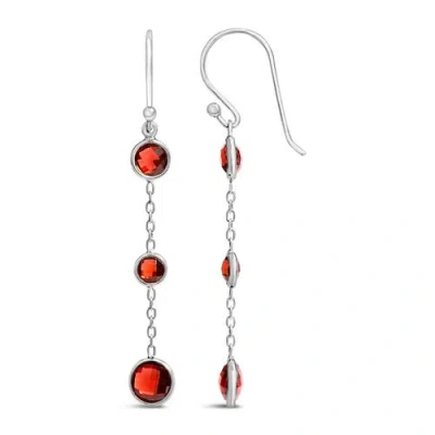 Haus Of Brilliance .925 Sterling Silver Graduating Bezel Set Red Garnet Dangle Earring In Metallic