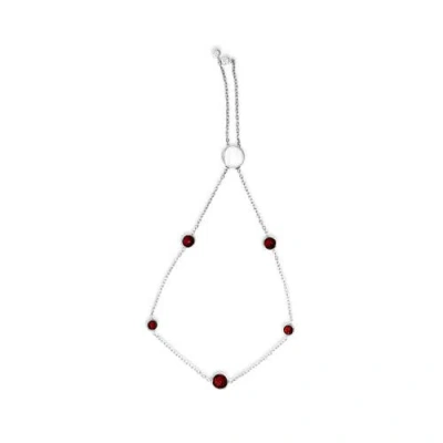 Haus Of Brilliance .925 Sterling Silver Bezel Set Red Garnet 5 Station Adjustable Bolo Bracelet In White