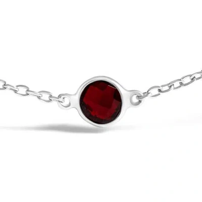 Haus Of Brilliance .925 Sterling Silver Bezel Set Red Garnet 5 Station Adjustable Bolo Bracelet In White