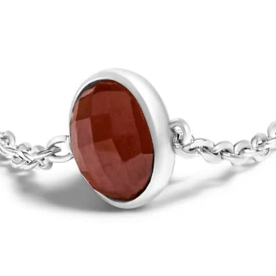 Haus Of Brilliance .925 Sterling Silver Bezel Set Red Garnet 5 Station Adjustable Bolo Bracelet In White