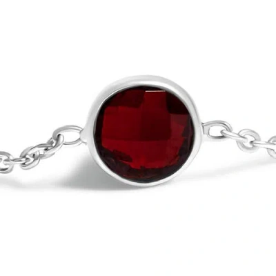 Haus Of Brilliance .925 Sterling Silver Bezel Set Red Garnet 5 Station Adjustable Bolo Bracelet In White
