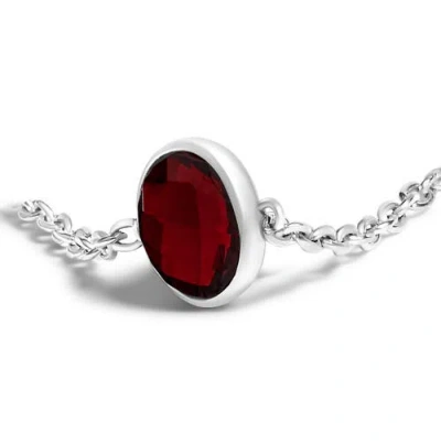 Haus Of Brilliance .925 Sterling Silver Bezel Set Red Garnet 5 Station Adjustable Bolo Bracelet In White