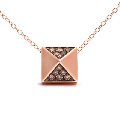 Haus Of Brilliance 14k Rose Gold 1/4 Cttw Brown Diamond Matte Finished Pyramid Pendant Necklace In Gold