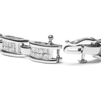 Haus Of Brilliance 14k White Gold 5.0 Cttw Princess Cut Diamond Invisible Set Alternating Size D Shaped Links Tennis Br In Gray