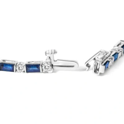 Haus Of Brilliance 14k White Gold 1 1/10 Cttw Diamond And Blue Sapphire Alternating Link Tennis Brac