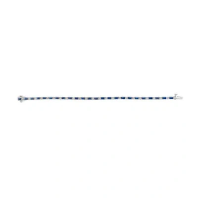 Haus Of Brilliance 14k White Gold 1 1/10 Cttw Diamond And Blue Sapphire Alternating Link Tennis Brac