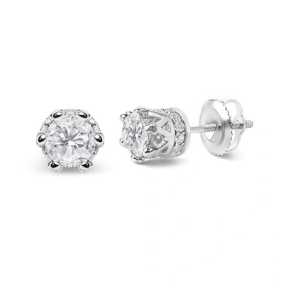 Haus Of Brilliance 14k White Gold 1.0 Cttw Diamond Crown Stud Earring In Metallic