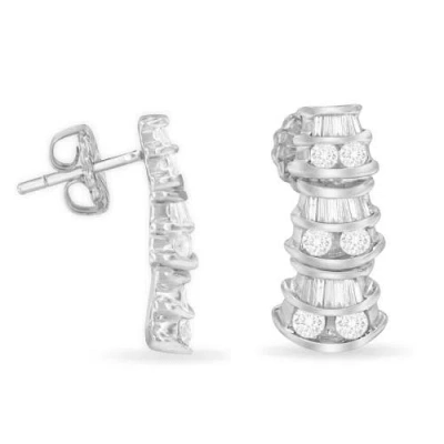Haus Of Brilliance 14k White Gold 7/8 Cttw Round And Baguette-cut Diamond Dangle Earrings In Metallic