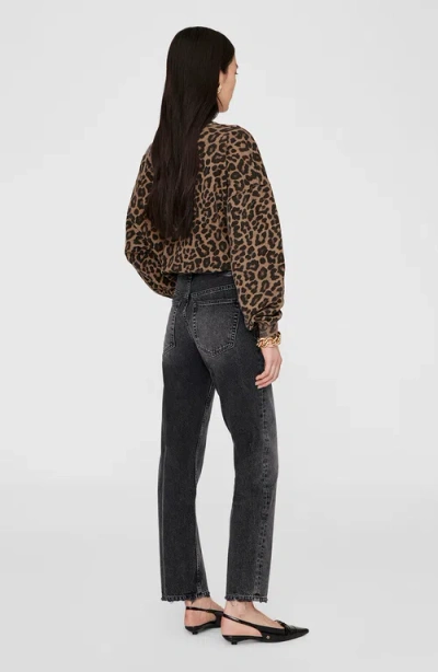 Anine Bing Miles Sweatshirt In Black And Brown Leopard In Brown