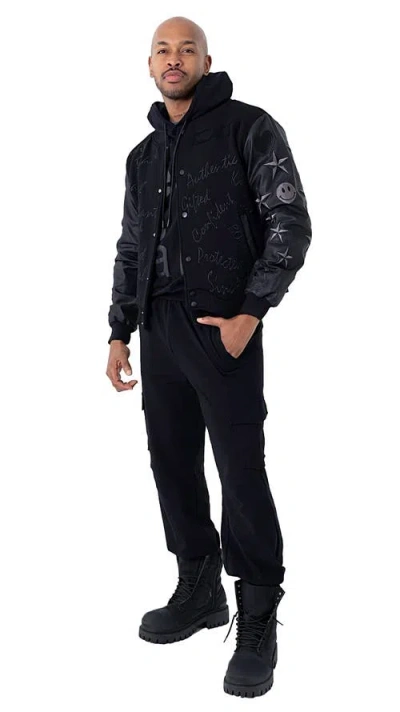 Dai Moda Affirmation Letterman Jacket In Black