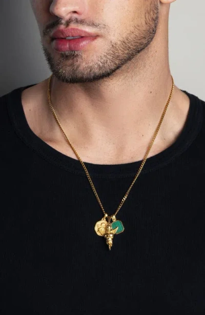 Nialaya Malachite Talisman Angel Pendant Necklace In Gold