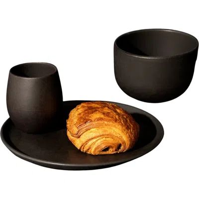 Gharyan Stoneware Minimalist Dinnerware Set In Black