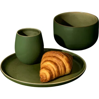 Gharyan Stoneware Minimalist Dinnerware Set In Green