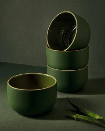 Gharyan Stoneware Minimalist Dinnerware Set In Green