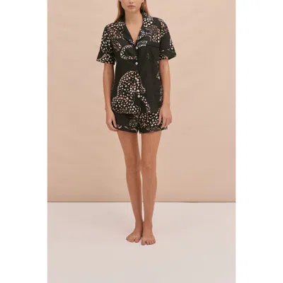 Desmond & Dempsey Short Sleeve Pajama Set In Black