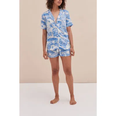 Desmond & Dempsey Short Sleeve Pajama Set In Blue