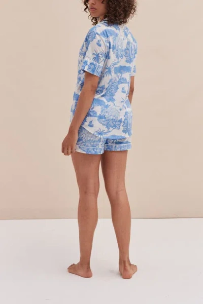 Desmond & Dempsey Short Sleeve Pajama Set In Blue