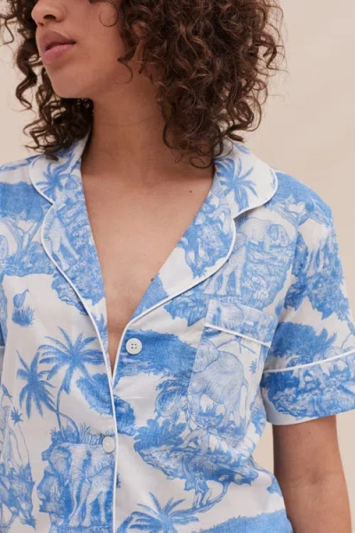 Desmond & Dempsey Short Sleeve Pajama Set In Blue