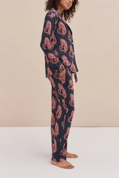 Desmond & Dempsey Sansindo Printed Cotton Pyjama Set In Black