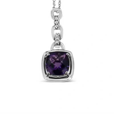 Haus Of Brilliance Silver Purple Amethyst And Diamond Accented Bale Inch Pendant Necklace In Metallic