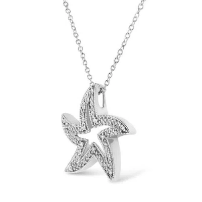 Haus Of Brilliance .925 Sterling Silver Open Diamond Accent Starfish Pendant Necklace In Metallic